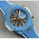 Hublot Big Bang Unico Blue/White Ceramic 1:1 Best Edition Skeleton Dial on Blue/White Rubber Strap BBF A1280