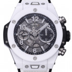 Hublot Big Bang Unico 42mm Real White Ceramic 1:1 Best Edition Black Skeleton Dial on white Rubber Strap BBF A1280