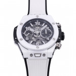 Hublot Big Bang Unico 42mm Real White Ceramic 1:1 Best Edition Black Skeleton Dial on white Rubber Strap BBF A1280