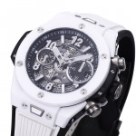 Hublot Big Bang Unico 42mm Real White Ceramic 1:1 Best Edition Black Skeleton Dial on white Rubber Strap BBF A1280