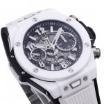 Hublot Big Bang Unico 42mm Real White Ceramic 1:1 Best Edition Black Skeleton Dial on white Rubber Strap BBF A1280