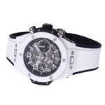 Hublot Big Bang Unico 42mm Real White Ceramic 1:1 Best Edition Black Skeleton Dial on white Rubber Strap BBF A1280