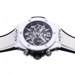 Hublot Big Bang Unico 42mm Real White Ceramic 1:1 Best Edition Black Skeleton Dial on white Rubber Strap BBF A1280