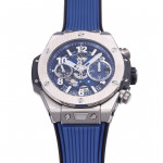 Hublot Big Bang Unico 42mm Titanium 1:1 Best Edition Blue Skeleton Dial on Blue Rubber Strap BBF A1280