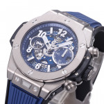 Hublot Big Bang Unico 42mm Titanium 1:1 Best Edition Blue Skeleton Dial on Blue Rubber Strap BBF A1280