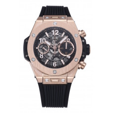 Hublot Big Bang Unico 42mm RG 1:1 Best Edition Black Skeleton Dial on Black Rubber Strap BBF A1280