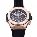 Hublot Big Bang Unico 42mm RG 1:1 Best Edition Black Skeleton Dial on Black Rubber Strap BBF A1280