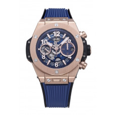 Hublot Big Bang Unico 42mm RG 1:1 Best Edition Blue Skeleton Dial on Blue Rubber Strap BBF A1280