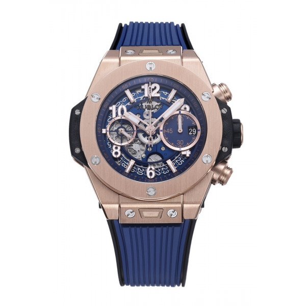 Hublot Big Bang Unico 42mm RG 1:1 Best Edition Blue Skeleton Dial on Blue Rubber Strap BBF A1280