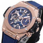 Hublot Big Bang Unico 42mm RG 1:1 Best Edition Blue Skeleton Dial on Blue Rubber Strap BBF A1280