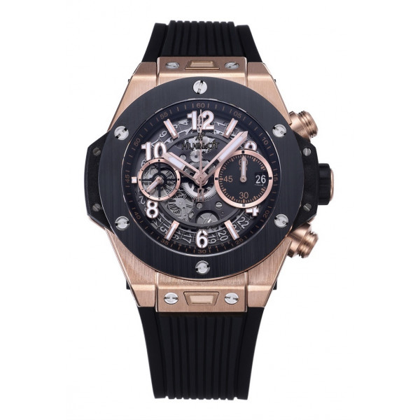 Hublot Big Bang Unico 42mm RG/Ceramic Bezel 1:1 Best Edition Black Skeleton Dial on Black Rubber Strap BBF A1280