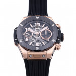 Hublot Big Bang Unico 42mm RG/Ceramic Bezel 1:1 Best Edition Black Skeleton Dial on Black Rubber Strap BBF A1280