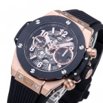 Hublot Big Bang Unico 42mm RG/Ceramic Bezel 1:1 Best Edition Black Skeleton Dial on Black Rubber Strap BBF A1280