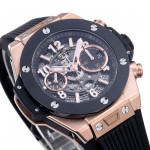 Hublot Big Bang Unico 42mm RG/Ceramic Bezel 1:1 Best Edition Black Skeleton Dial on Black Rubber Strap BBF A1280