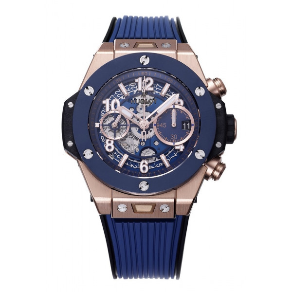 Hublot Big Bang Unico 42mm RG/Ceramic Bezel 1:1 Best Edition Blue Skeleton Dial on Blue Rubber Strap BBF A1280