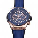 Hublot Big Bang Unico 42mm RG/Ceramic Bezel 1:1 Best Edition Blue Skeleton Dial on Blue Rubber Strap BBF A1280