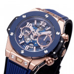 Hublot Big Bang Unico 42mm RG/Ceramic Bezel 1:1 Best Edition Blue Skeleton Dial on Blue Rubber Strap BBF A1280