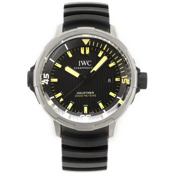 Aquatimer IW358002 SS 1:1 Best Edition Black Dial Yellow Sticks Markers on Black Rubber Strap V6SF A2824