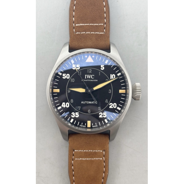 Big Pilot IW329701 Ti 1:1 Best Edition Black Dial on Brown Leather Strap M+F SEIKO 8N-24