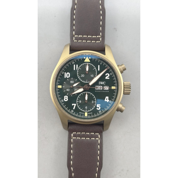 Pilot Chrono Spitfire IW387902 Bronze 1:1 Best Edition Green Dial Brown Leather Strap AZF A7750 