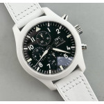 Pilot Chrono IW389105 Real White Ceramic 1:1 Best Edition Black Dial on White Leather Strap TWSF A7750