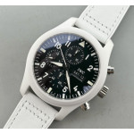 Pilot Chrono IW389105 Real White Ceramic 1:1 Best Edition Black Dial on White Leather Strap TWSF A7750