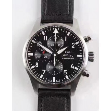 Pilot Chrono IW377710 SS Case Black Dial Leather Strap AZF A7750