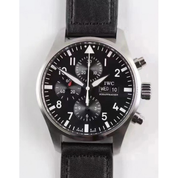 Pilot Chrono IW377710 SS Case Black Dial Leather Strap AZF A7750