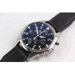 Pilot Chrono IW377710 SS Case Black Dial Leather Strap AZF A7750