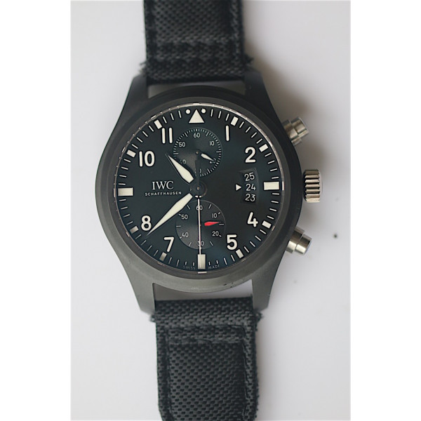 Pilot Chrono Top Gun IW3878 Real Ceramic 1:1 Best Edition Black Dial Calfskin Strap A7750 BP