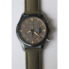 Pilot Chrono Top Gun IW388002 Real Ceramic 1:1 Best Edition Gray Dial Green Calfskin Strap A7750 BP