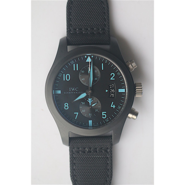 Pilot Chrono Top Gun IW3878 Real Ceramic 1:1 Best Edition Black Dial Blue Numbers Calfskin Strap A7750 ZF