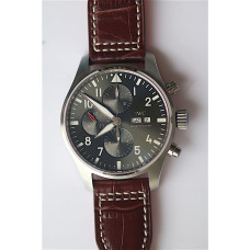 Pilot Chrono SS IW377719 Best Edition Grey Dial Brown Leather Strap A7750 ZF