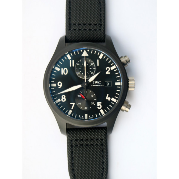 Pilot Chrono Top Gun IW389001 Real Ceramic 1:1 Best Edition Black Dial on Black Calfskin Strap A7750 ZF