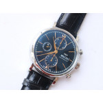 Portofino Chrono SS 1:1 Best Edition Blue Dial Gold Markers Leather Strap A7750 ZF