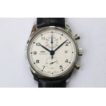 Portugieser Chrono Classic 42 IW390406 SS 1:1 Best Edition White dial Blue Num Leather Strap A7750 ZF