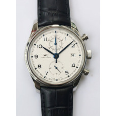 Portugieser Chrono Classic 42 IW390406 SS 1:1 Best Edition White dial Blue Num Leather Strap A7750 ZF