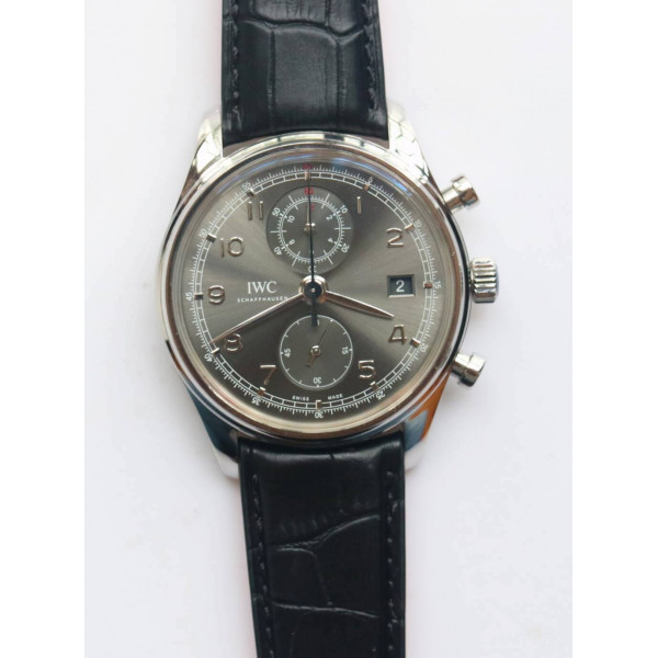 Portugieser Chrono Classic 42 IW390406 SS 1:1 Best Edition Grey dial Leather Strap A7750 ZF