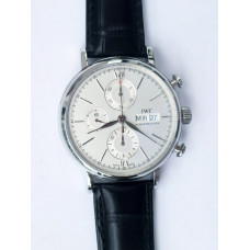 Portofino Chrono SS 1:1 Best Edition White Dial SS Markers Leather Strap A7750 ZF