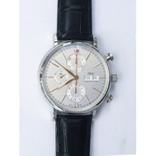 Portofino Chrono SS 1:1 Best Edition White Dial Gold Markers Leather Strap A7750 ZF