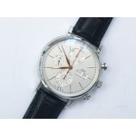 Portofino Chrono SS 1:1 Best Edition White Dial Gold Markers Leather Strap A7750 ZF