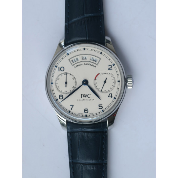 Portuguese Real PR Real Annual Calendar IW5035 1:1 Best Edition White Dial Blue Markers on Blue Leather Strap A52850 ZF