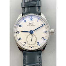 Portuguese IW358304 1:1 Best Edition SS White Dial Blue Markers Blue Leather Strap YLF A82200