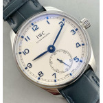 Portuguese IW358304 1:1 Best Edition SS White Dial Blue Markers Blue Leather Strap YLF A82200