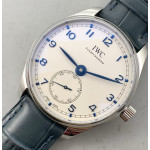 Portuguese IW358304 1:1 Best Edition SS White Dial Blue Markers Blue Leather Strap YLF A82200