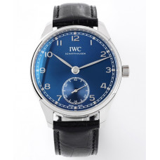 Portuguese IW358304 1:1 Best Edition SS Blue Dial Silver Markers Leather Strap ZF A82200