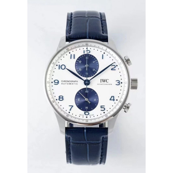 Portugieser Chronograph Edition 1:1 Best Edition White/Blue Dial Leather Strap AZF