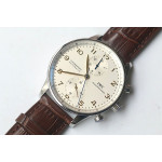 Portuguese Chrono 1:1 Best Edition SS White Dial SS Markers Brown Leather Strap ZF V3 A7750 (Slim Movement)