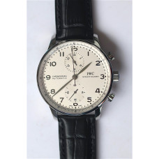 Portuguese Chrono 1:1 Best Edition SS White Dial SS Markers Leather Strap ZF V3 A7750 (Slim Movement)