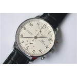 Portuguese Chrono 1:1 Best Edition SS White Dial SS Markers Leather Strap ZF V3 A7750 (Slim Movement)